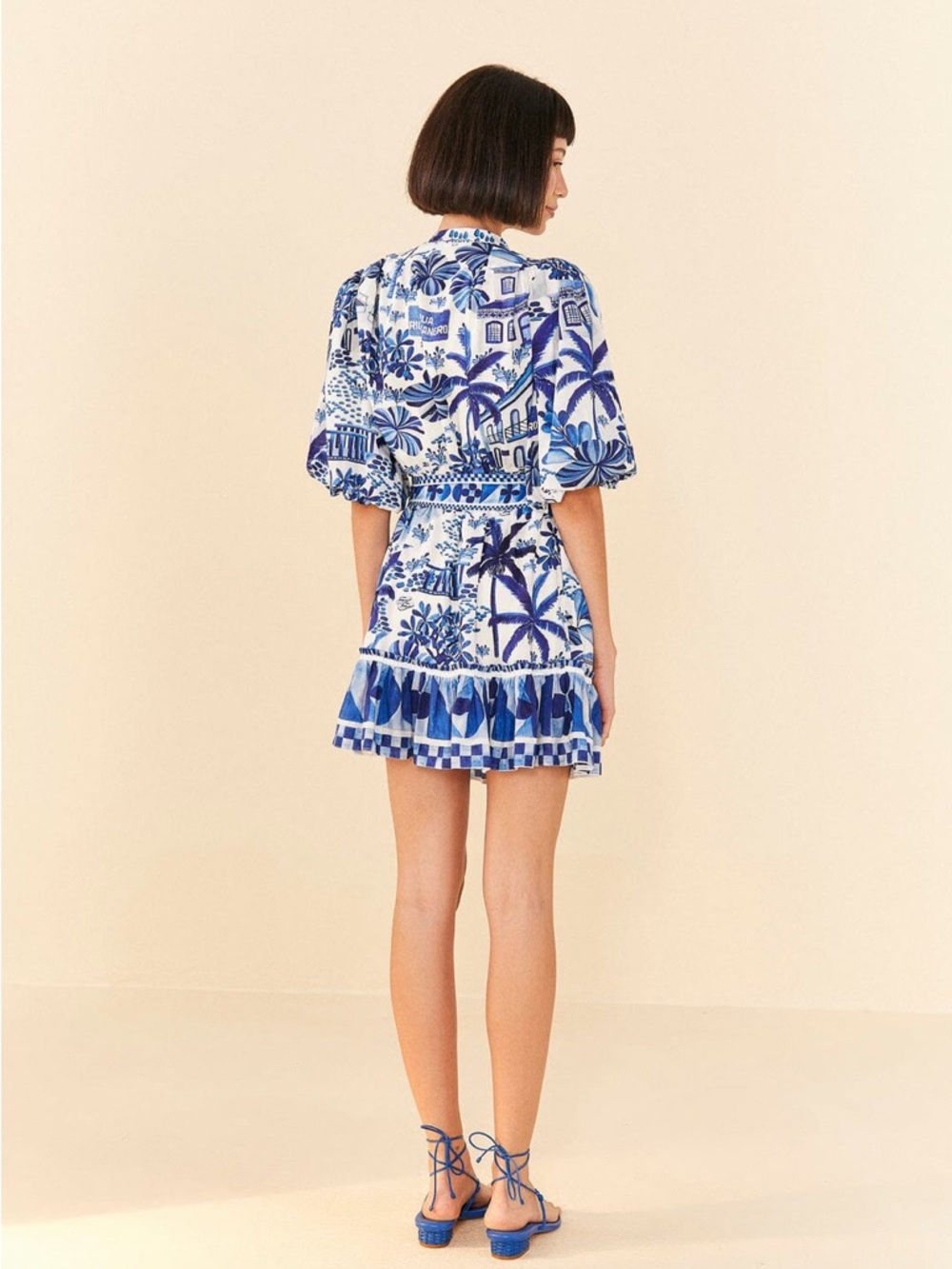‼️NEW Farm Rio Sweet Rio Blue Puff Sleeves Mini Dress - Picture 4 of 13